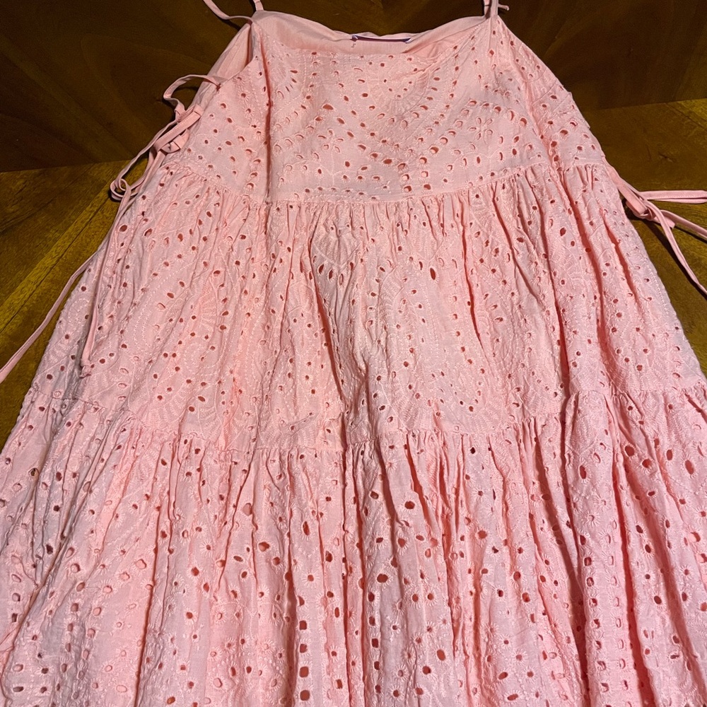 NEW Pink Eyelet Short Dress Open Sides Tie Up